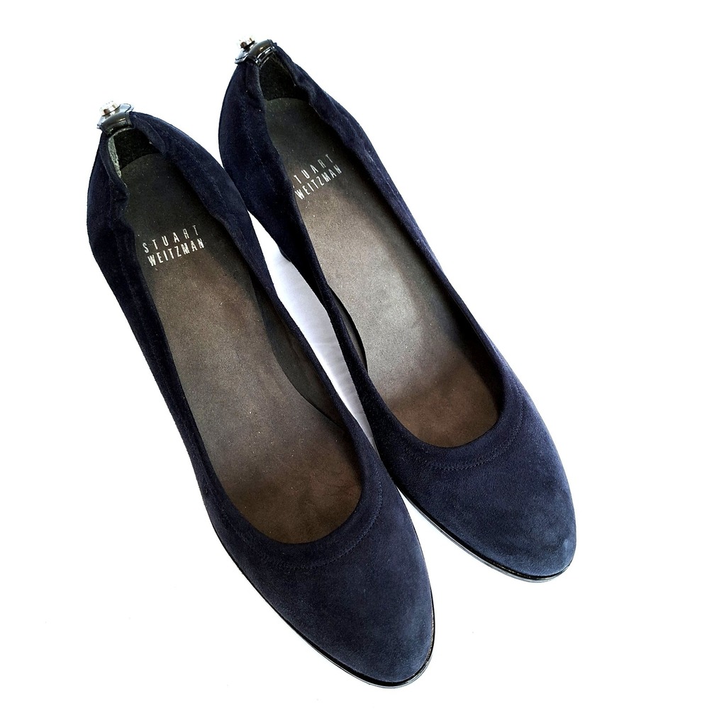 Stuart Weitzman Navy Blue‎ Suede Round Toe Block Heel Comfort Pumps Size 9.5 M